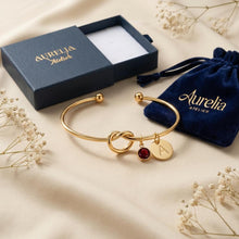 Gold Initial Birthstone Bracelet, Personalized Letter Charm Bangle, Minimalist Gold Bracelet, Custom Jewelry Gift for Mom Sister Friend