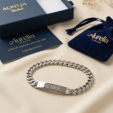 Personalized Engraved Bar Bracelet for Men, Silver Name Bracelet, Cuban Chain Bracelet for Him, Anniversary Gift for Boyfriend