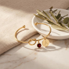 Gold Initial Birthstone Bracelet, Personalized Letter Charm Bangle, Minimalist Gold Bracelet, Custom Jewelry Gift for Mom Sister Friend