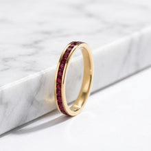 Birthstone Eternity Band Ring Gold Plated Non Tarnish Stackable Crystal Ring Full Channel Set Dainty Wedding Band Gift for Her