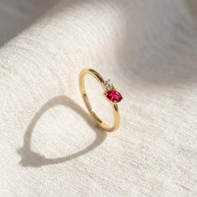 Birthstone Ring Gold Adjustable Non Tarnish Dainty Pear Gemstone Ring CZ Diamond Accent Minimalist Ring Birthday Gift for Her