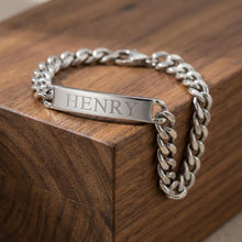 Personalized Engraved Bar Bracelet for Men, Silver Name Bracelet, Cuban Chain Bracelet for Him, Anniversary Gift for Boyfriend