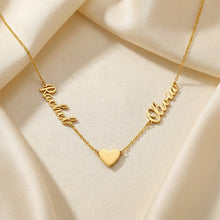 Custom Names Necklace with Heart Pendant, 18K Dainty Duo Names and Pendant - Jewelry Gift for Women Mom Girlfriend