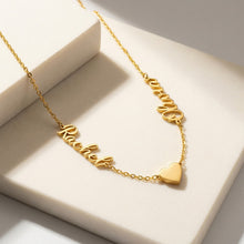 Custom Names Necklace with Heart Pendant, 18K Dainty Duo Names and Pendant - Jewelry Gift for Women Mom Girlfriend