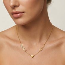 Custom Names Necklace with Heart Pendant, 18K Dainty Duo Names and Pendant - Jewelry Gift for Women Mom Girlfriend