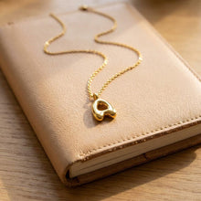 Custom Bubble Initial 18 or 14K dainty cable, snake or box chain necklace, personalized bubble letter, gift for her