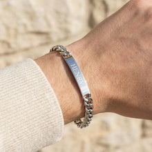 Personalized Engraved Bar Bracelet for Men, Silver Name Bracelet, Cuban Chain Bracelet for Him, Anniversary Gift for Boyfriend