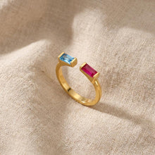 Birthstone Rings for Women Dainty Gold Adjustable Ring Non Tarnish Gemstone CZ Ring Birthday Gift for Mom Her Stackable Jewelry (fits for 6-10 size)