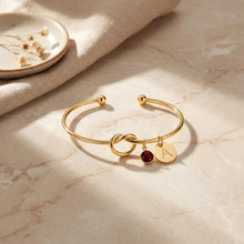 Gold Initial Birthstone Bracelet, Personalized Letter Charm Bangle, Minimalist Gold Bracelet, Custom Jewelry Gift for Mom Sister Friend