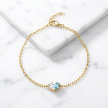 Custom Heart Birthstone 14K Gold Bracelet - Mother Daughter Jewelry Gift - Anniversary Birthday Gift