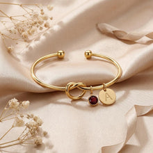 Gold Initial Birthstone Bracelet, Personalized Letter Charm Bangle, Minimalist Gold Bracelet, Custom Jewelry Gift for Mom Sister Friend