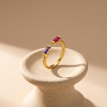 Birthstone Rings for Women Dainty Gold Adjustable Ring Non Tarnish Gemstone CZ Ring Birthday Gift for Mom Her Stackable Jewelry (fits for 6-10 size)