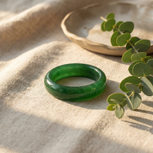 Natural Jade Band Ring, Green Crystal Minimalist Jewelry, Feng Shui Luck Ring for Women Men, Adjustable Thumb Ring Gift