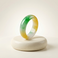 Natural Multicolor Jade Ring, Green & Honey Jade Band, Minimalist Gemstone Ring, Elegant Feng Shui Jewelry Gift