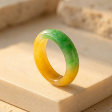 Natural Multicolor Jade Ring, Green & Honey Jade Band, Minimalist Gemstone Ring, Elegant Feng Shui Jewelry Gift