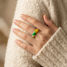 Natural Multicolor Jade Ring, Green & Honey Jade Band, Minimalist Gemstone Ring, Elegant Feng Shui Jewelry Gift