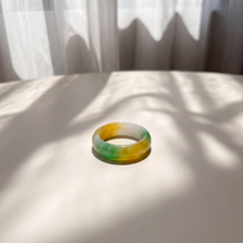 Natural Multicolor Jade Ring, Green & Honey Jade Band, Minimalist Gemstone Ring, Elegant Feng Shui Jewelry Gift