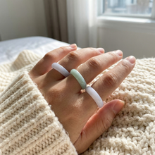 Natural White Jade Ring, Grade A Jadeite Band, Burmese Myanmar Stone Ring, Handmade Engagement Jewelry Gift